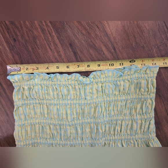 Free People One Shirred Ruffle Green Blue Mini Dress - Picture 5 of 7